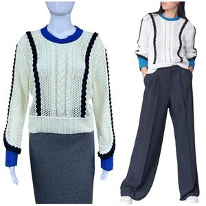 Rag & Bone Celina Mesh Crochet Sweater Sz XS Braid Details Preppy Nautical